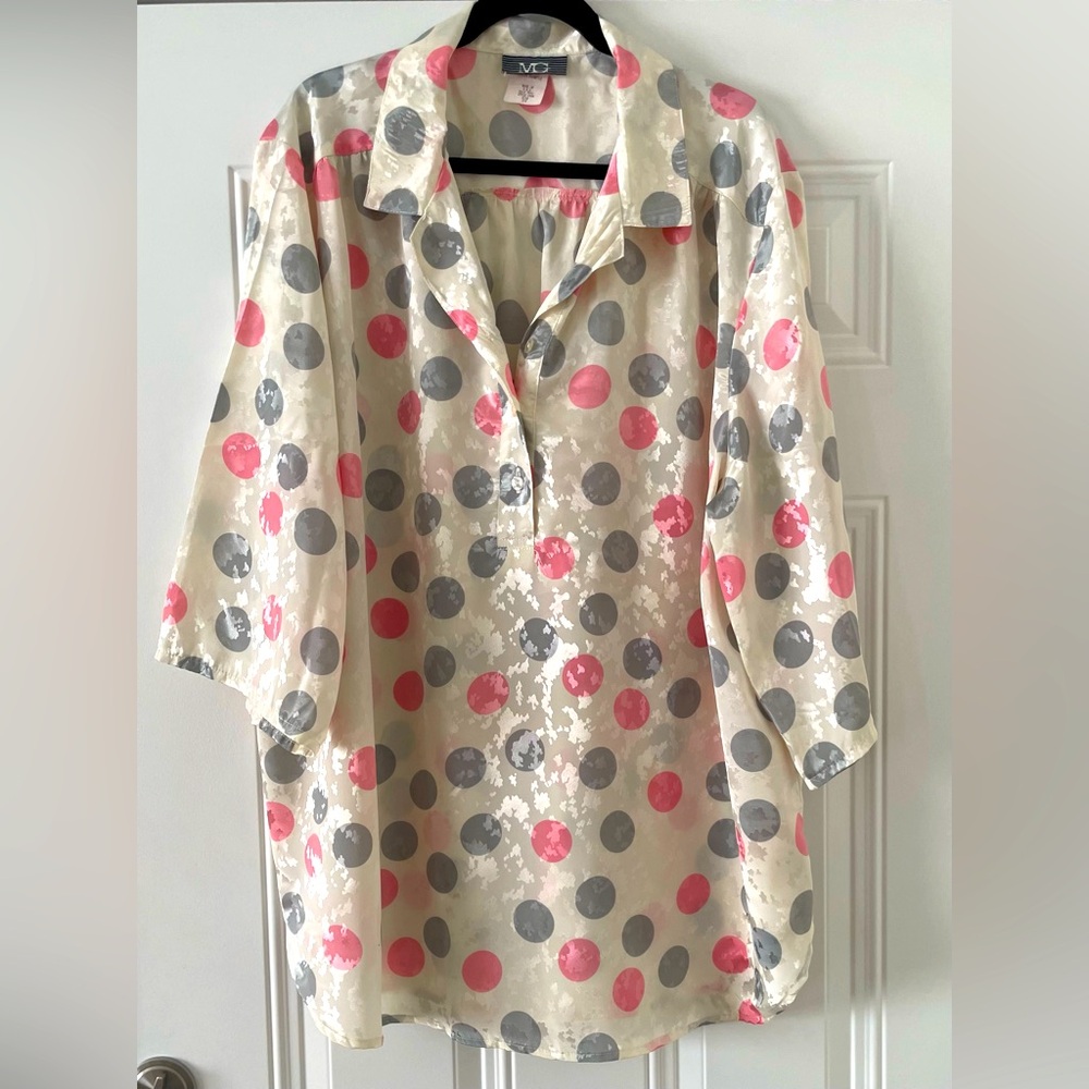 Polka Dot Blouse with Pink and Gray Accents